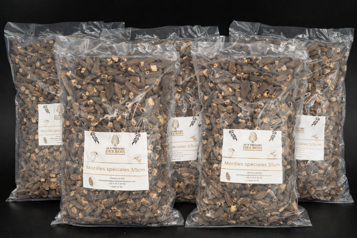 Lot de 5 sacs de morilles séchées sans queue – 5 × 1 kg | Vrac professionnel